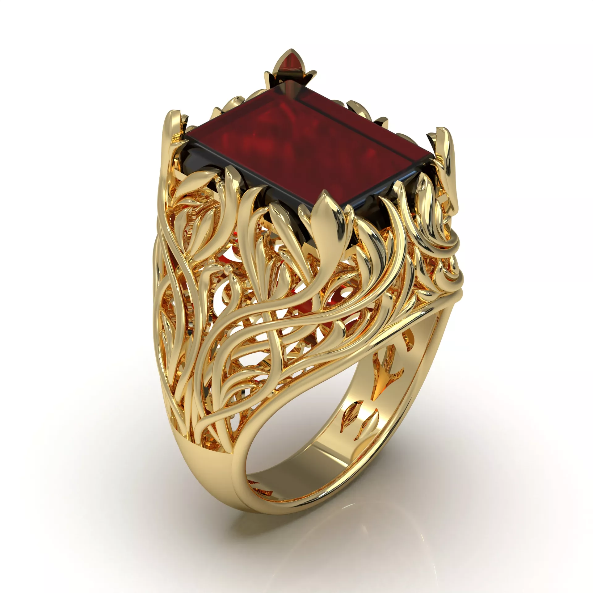 Women Ring Royal Motif Design Large Gemstone 3D print model