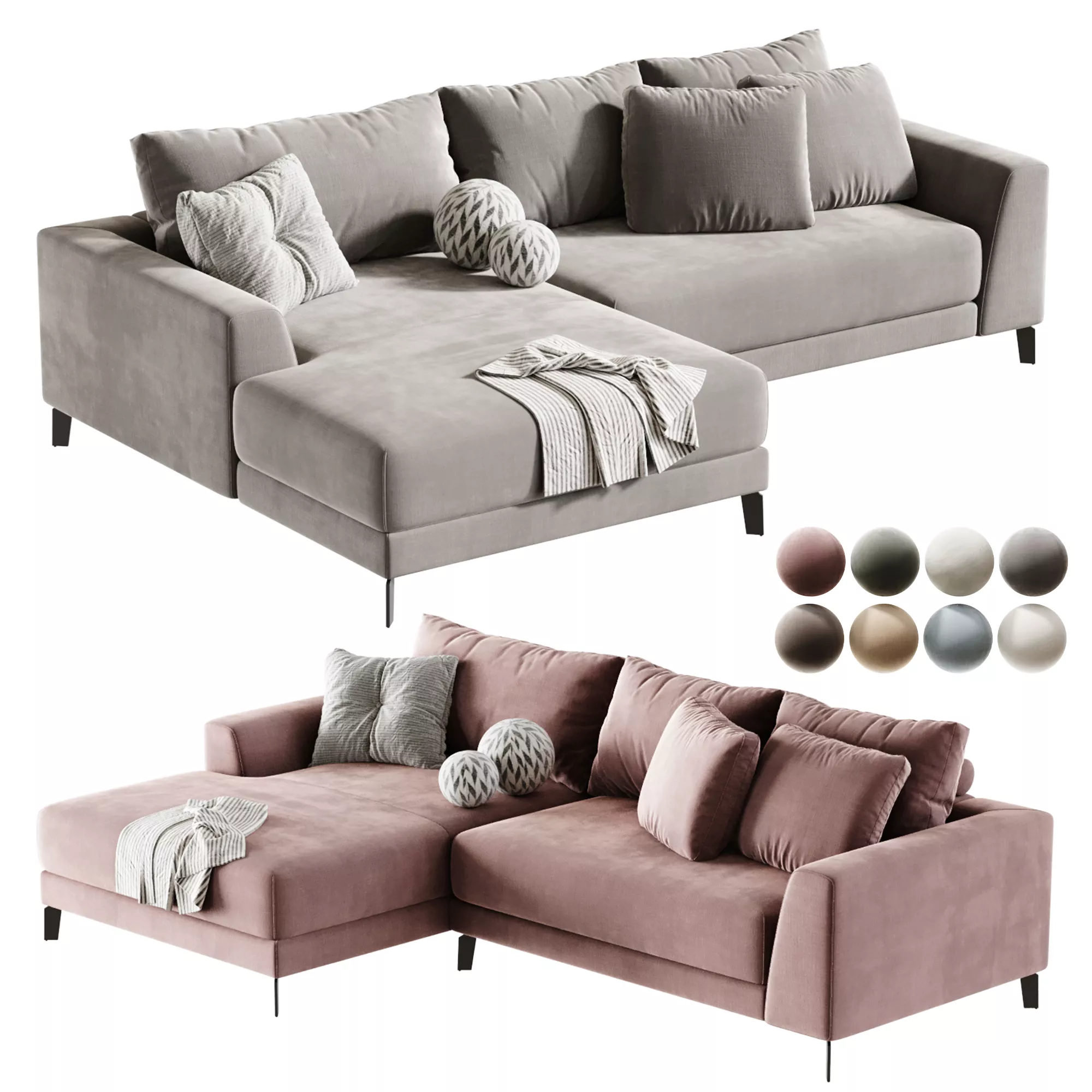 Sofa BLANK 270 cm with ottoman 170 cm on the left microvelor 3D model
