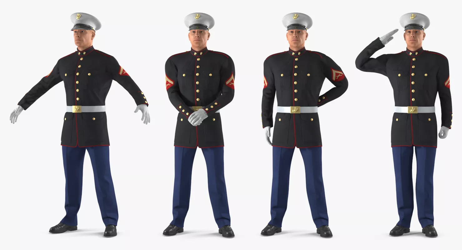 US Marine Corps Soldier in Parade Uniform Rigged 3D model