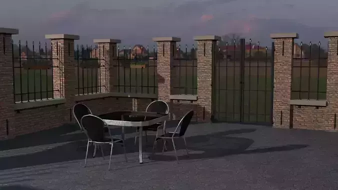 Lowpoly modular set of fenced walls and gates