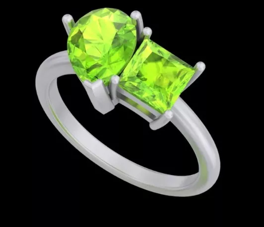 Pear and Princess Cut Toi et Moi Two Stone Ring Free 3D print model