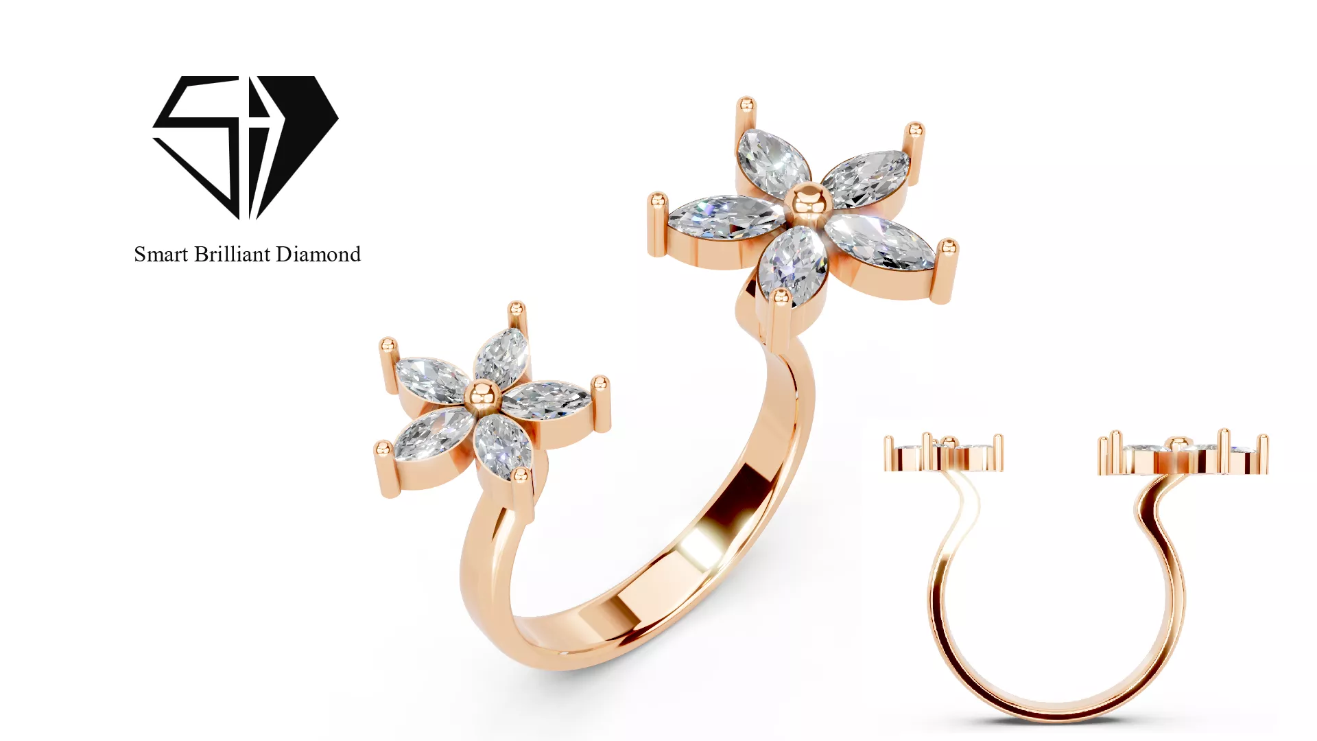 woman floral diamond jewelry cad ring model jr00446 3D print model