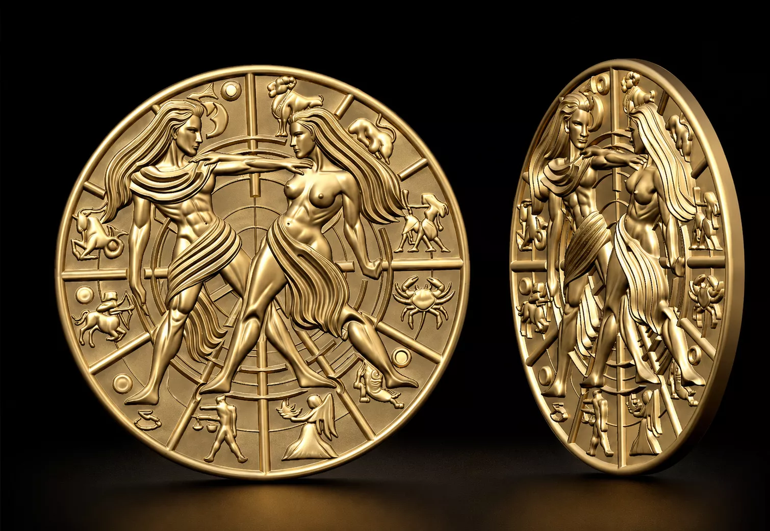 Gemini Zodiac Twins Medallion 3D print model
