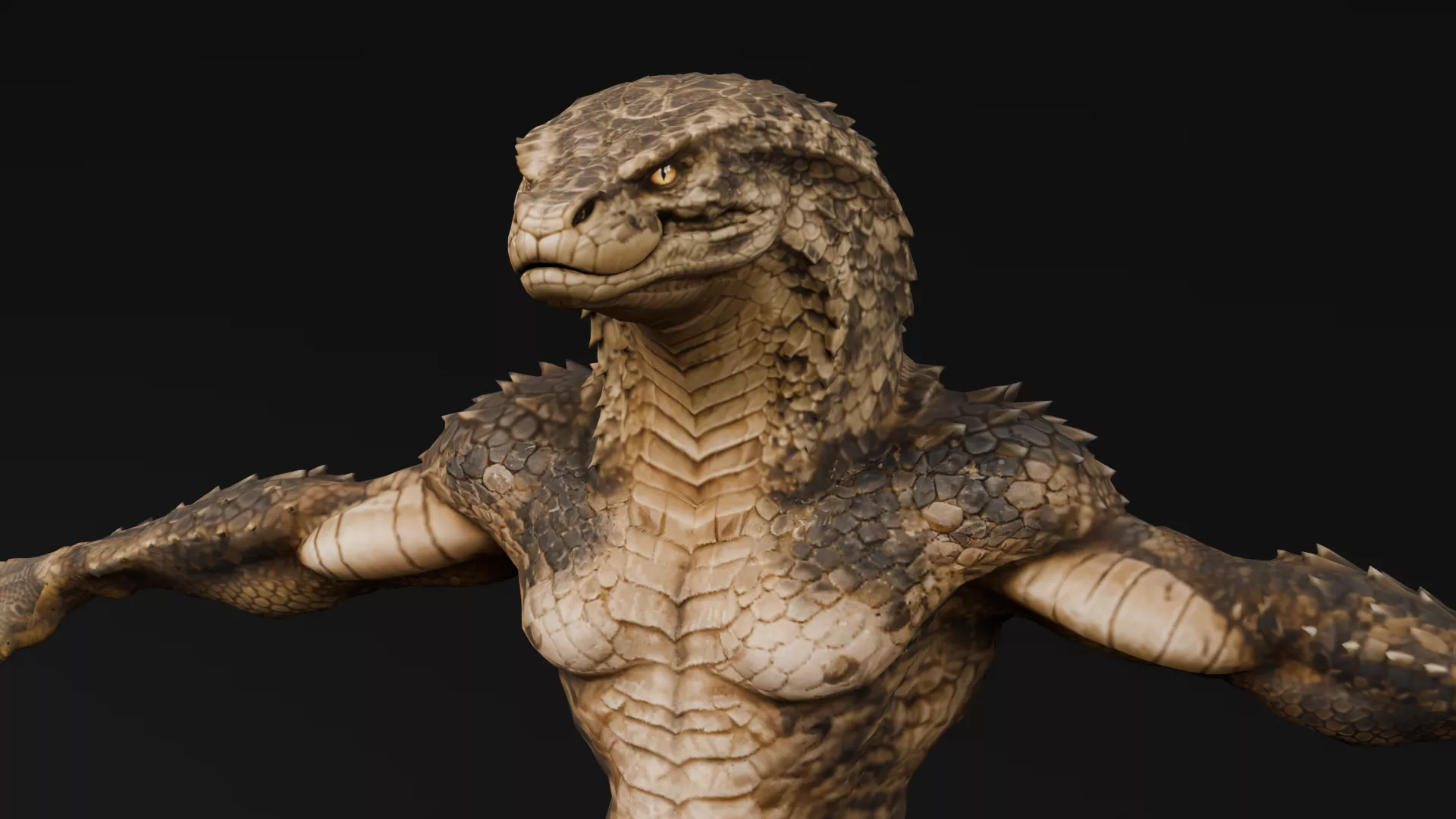 Serpent Warrior - Snake Man Fantasy Character - Rigged Low-poly 3D model