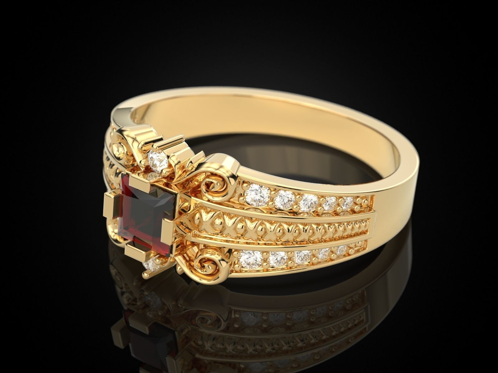 Engagement ring square stone 3D model 3D printable CGTrader