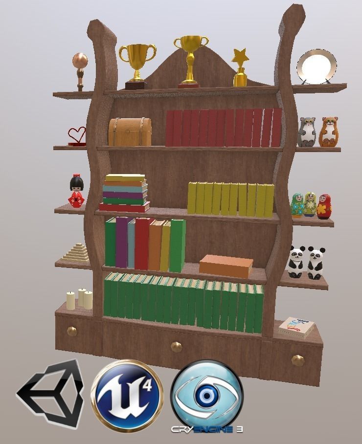 Cartoon stylized bookcase Free low-poly 3D model