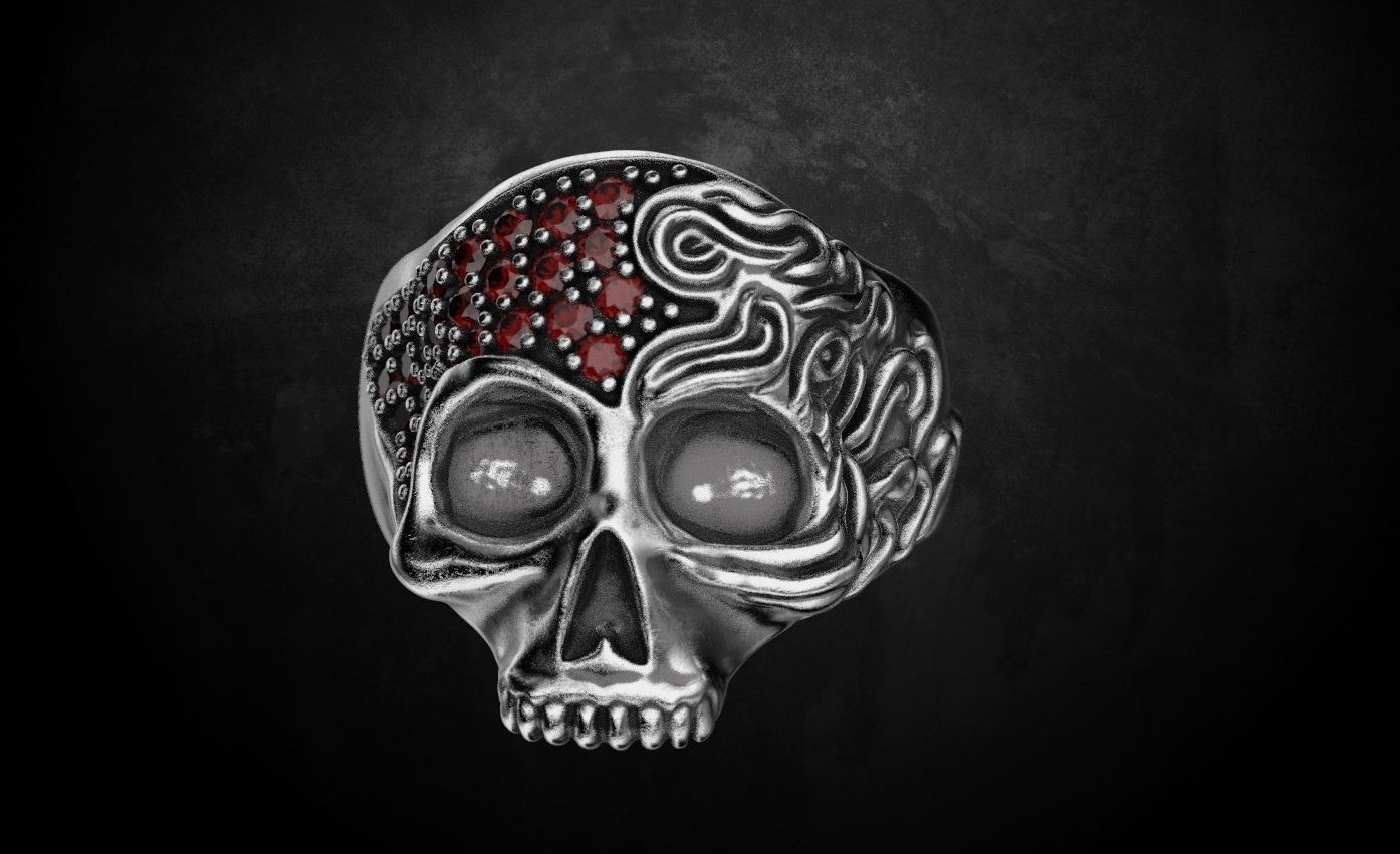 Ring with a skull for women with diamonds 99 3D print model_1