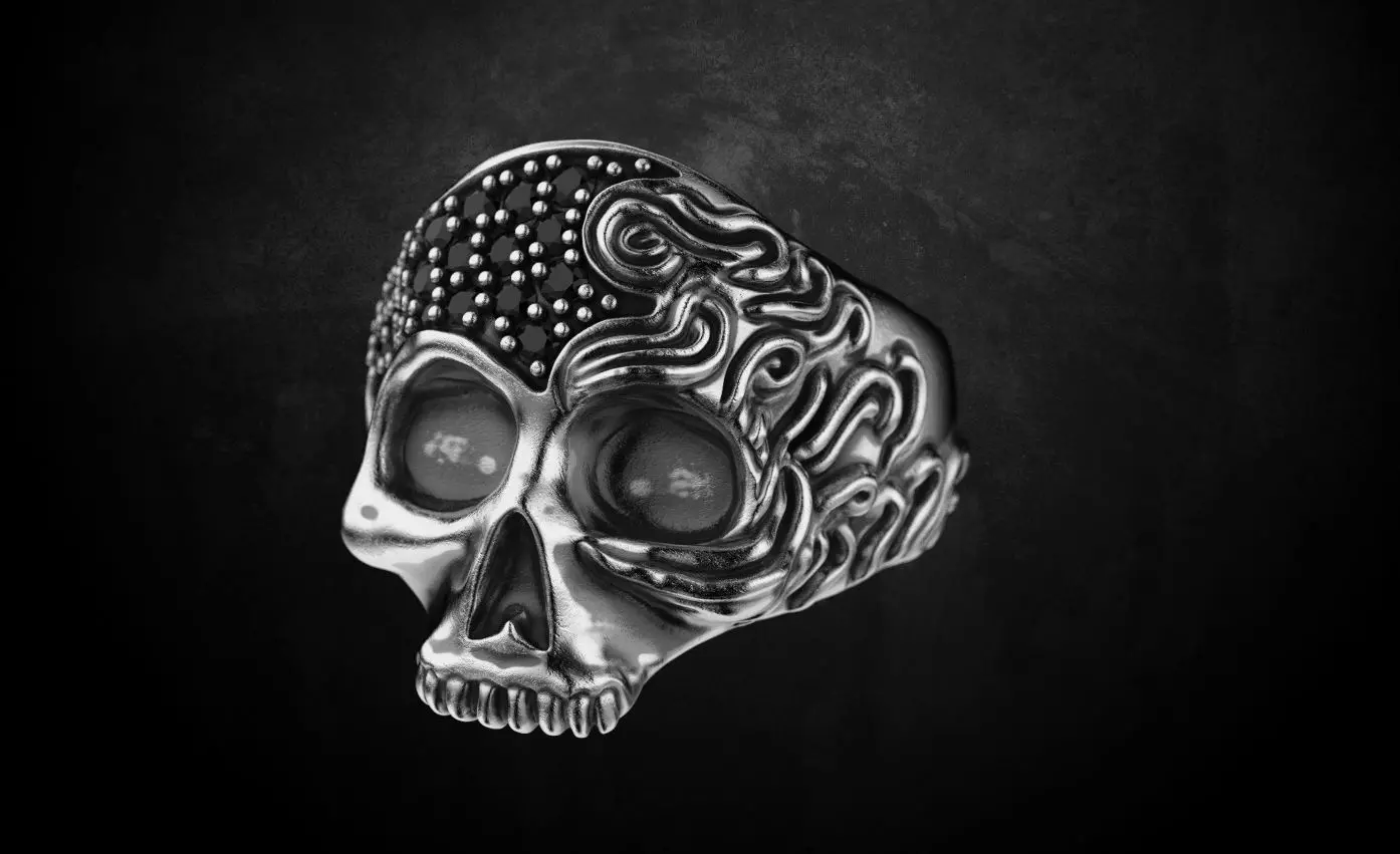 Ring with a skull for women with diamonds 99 3D print model_0