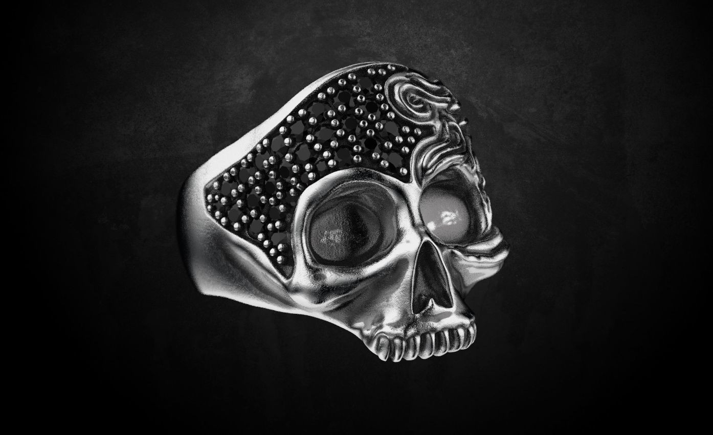 Ring with a skull for women with diamonds 99 3D print model_3