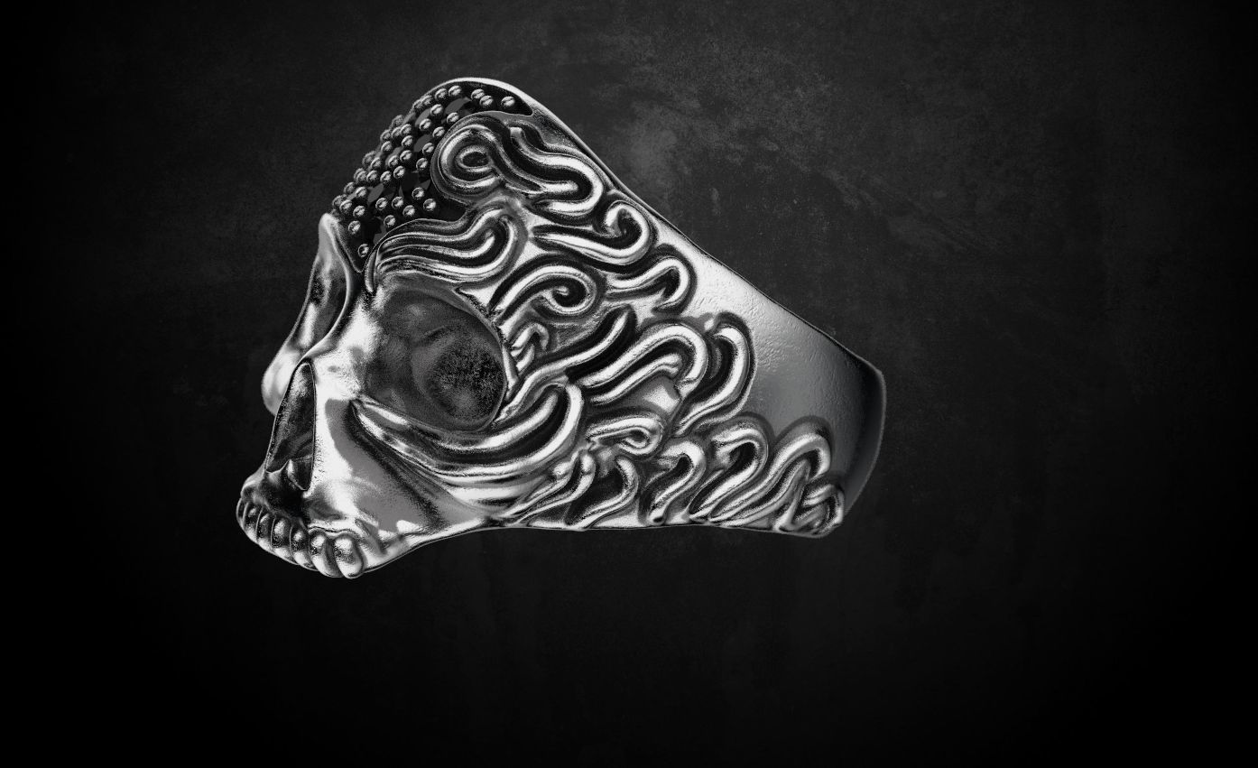 Ring with a skull for women with diamonds 99 3D print model_4