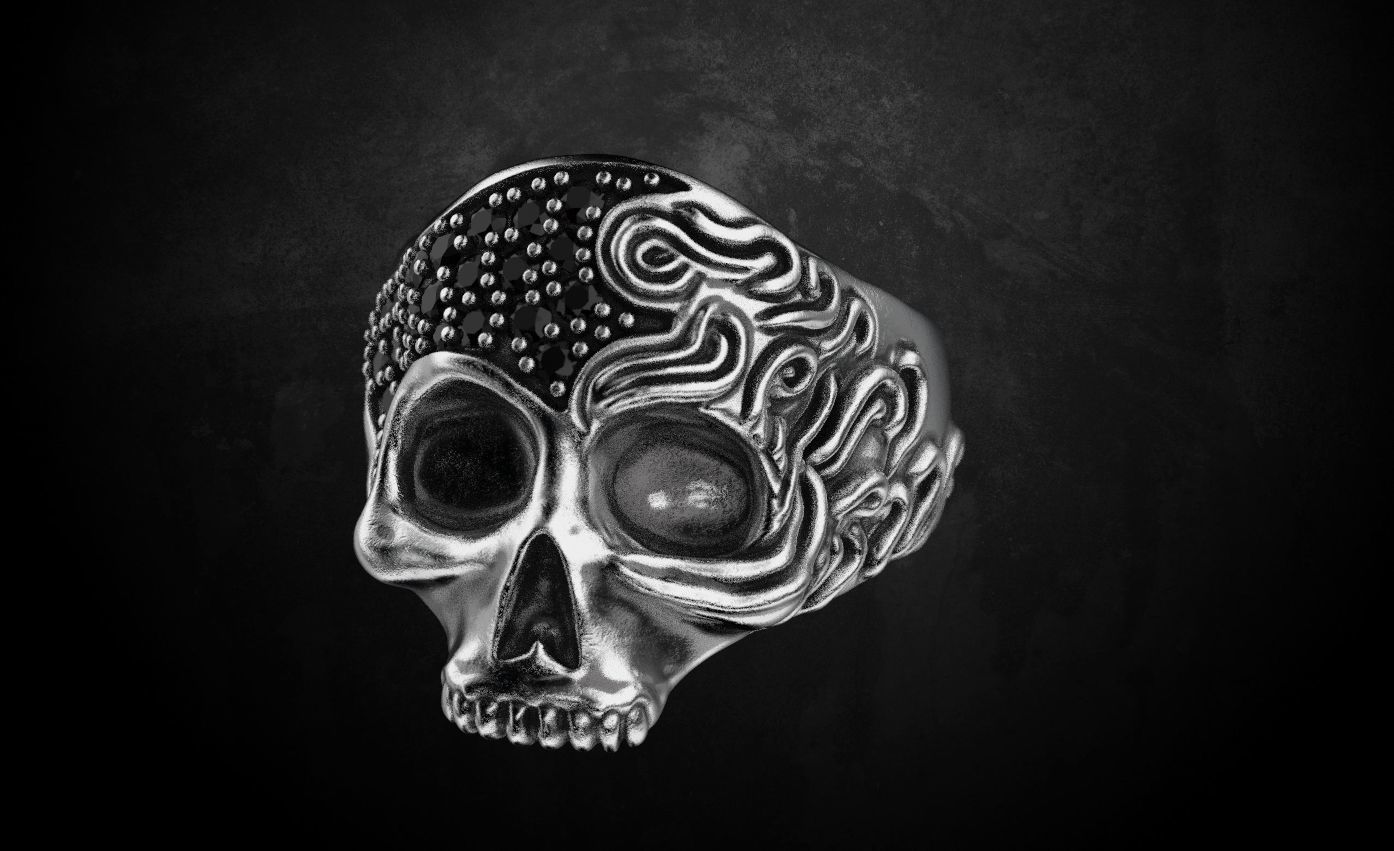 Ring with a skull for women with diamonds 99 3D print model_2