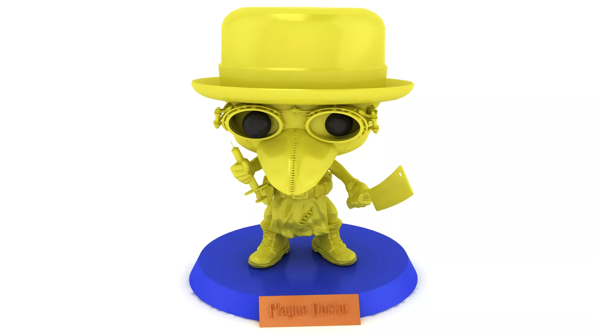 3D Plague Doctor Character with Yellow Outfit and Hat 3D print model