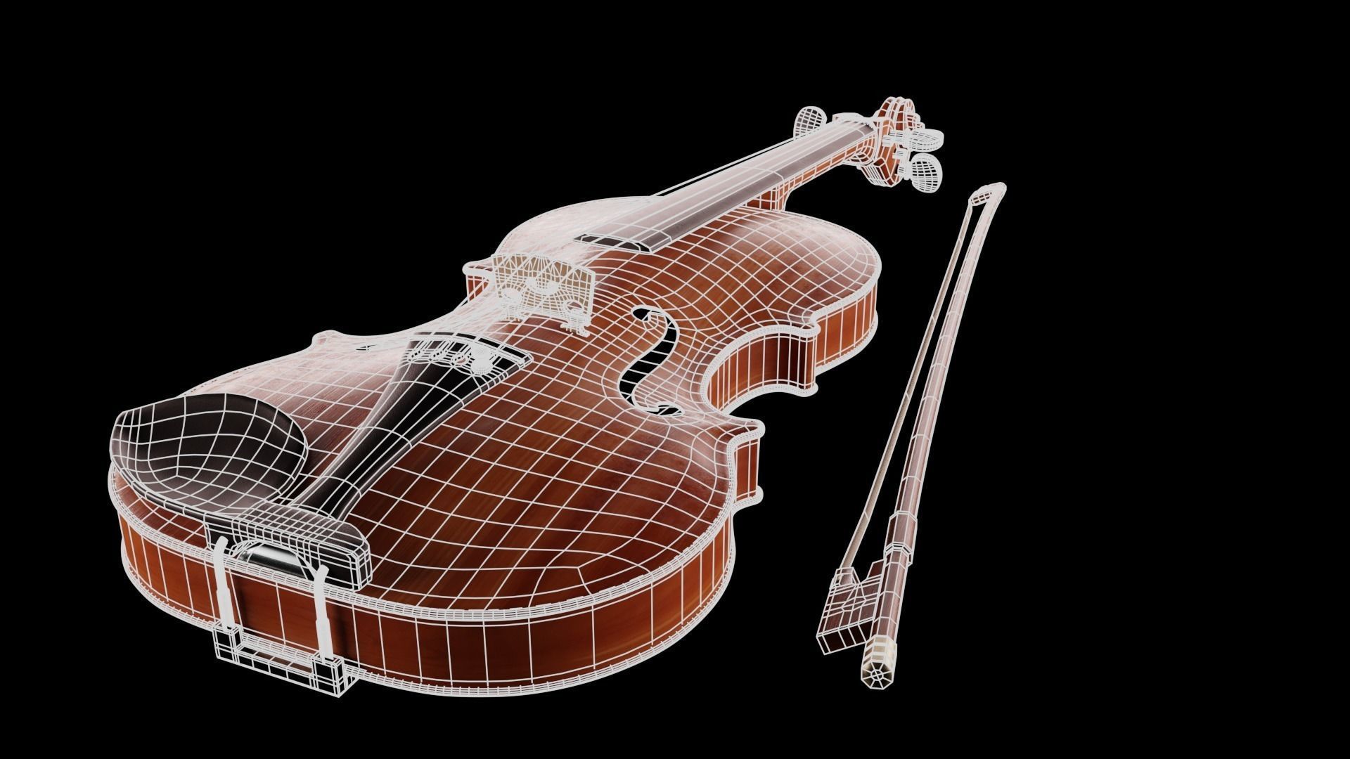 Violin music instrument Low-poly 3D model_1