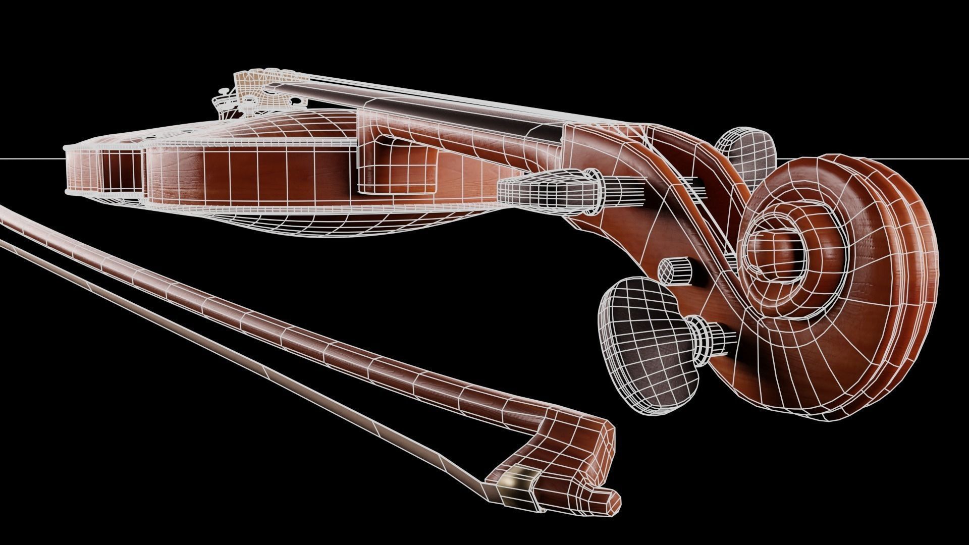 Violin music instrument Low-poly 3D model_3