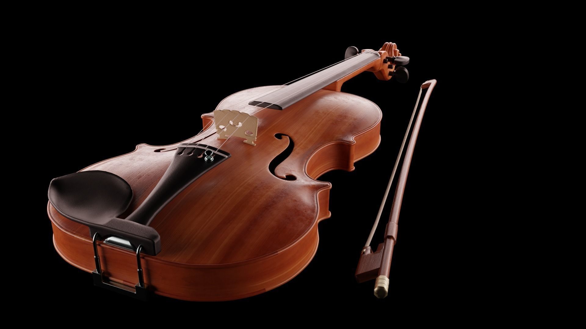 Violin music instrument Low-poly 3D model_0