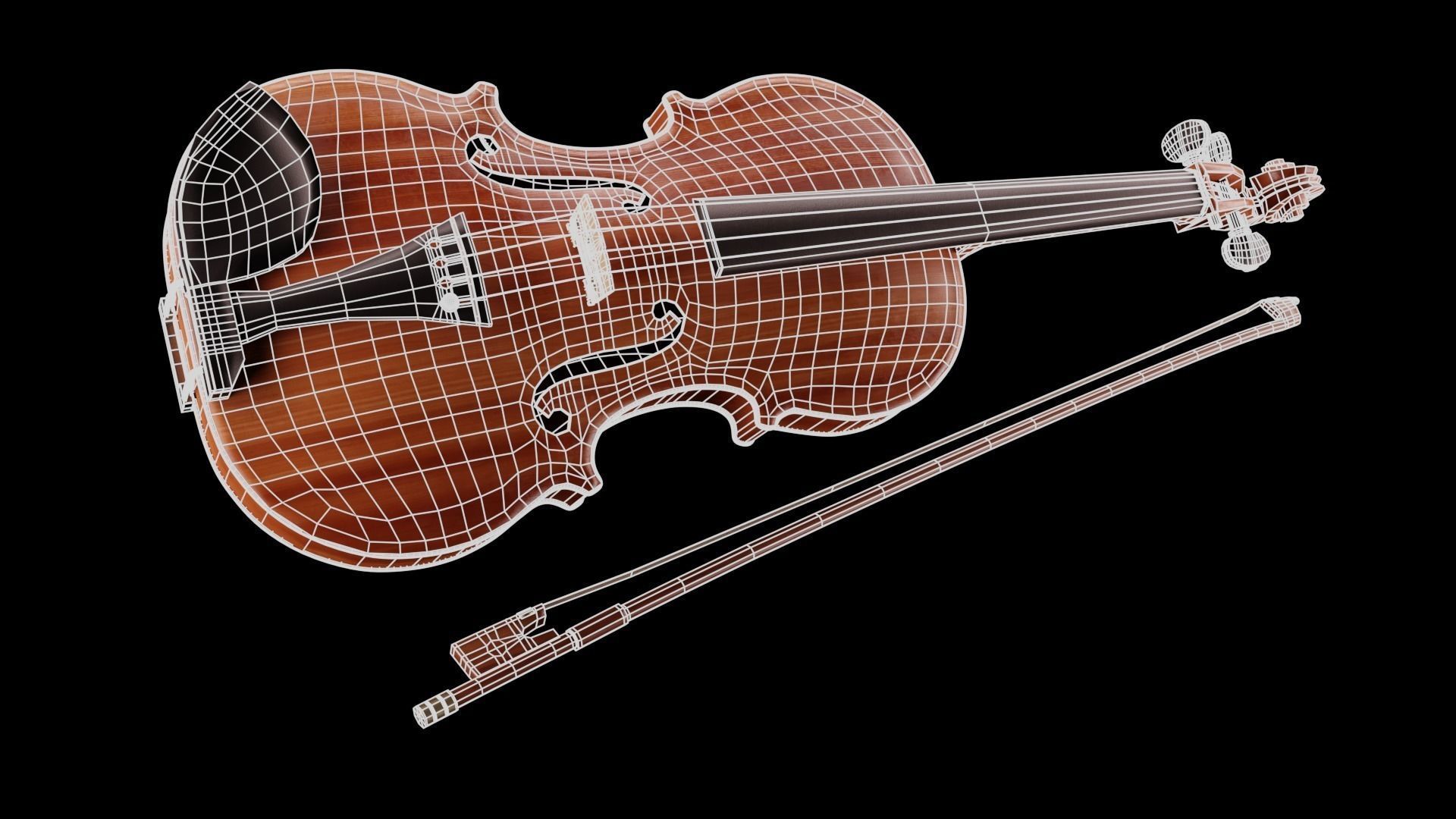 Violin music instrument Low-poly 3D model_8