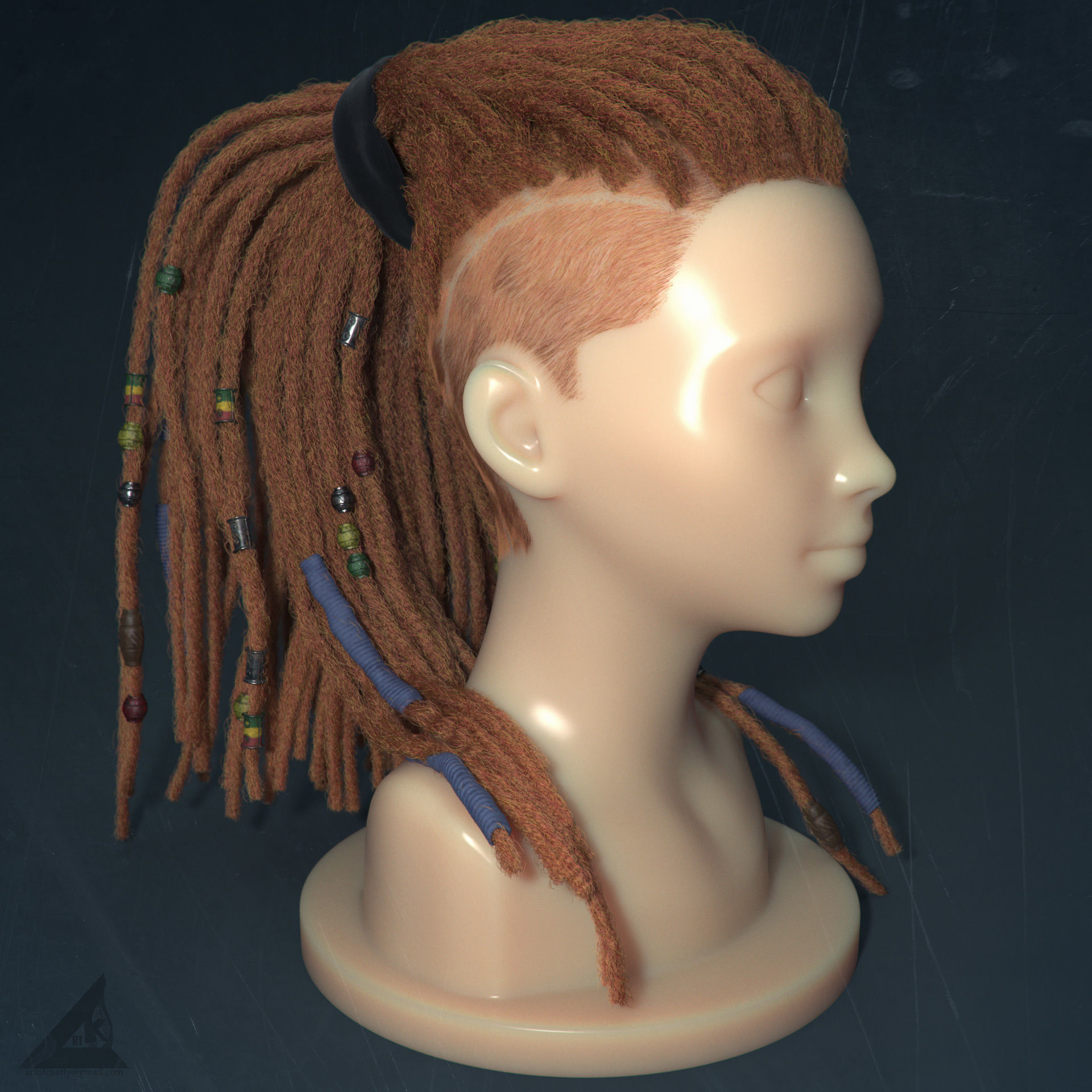 Dreadlocks for production render in Vray editable 3D model_3