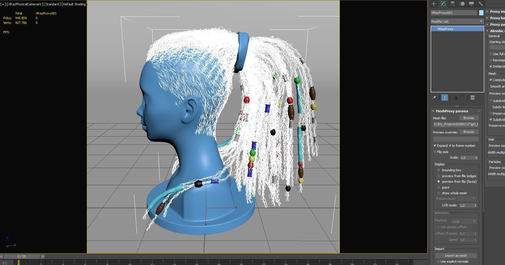 Dreadlocks for production render in Vray editable 3D model_13
