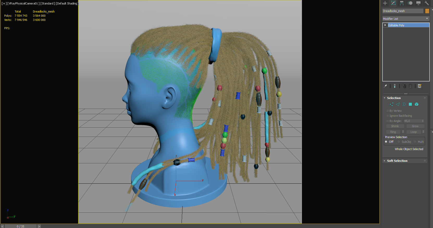 Dreadlocks for production render in Vray editable 3D model_10