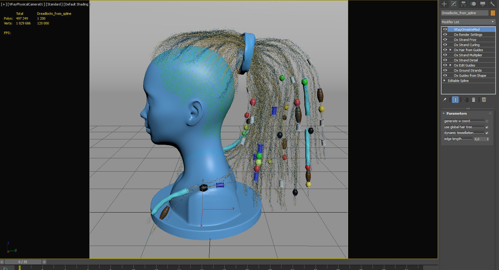 Dreadlocks for production render in Vray editable 3D model_11