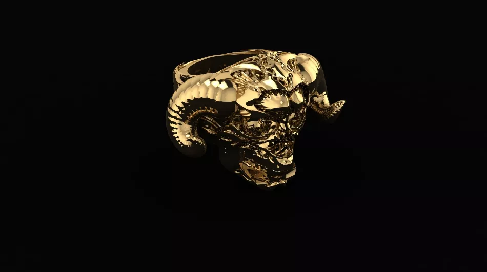 Horned Ram Skull Ring 3D Print Jewelry Model 3D print model