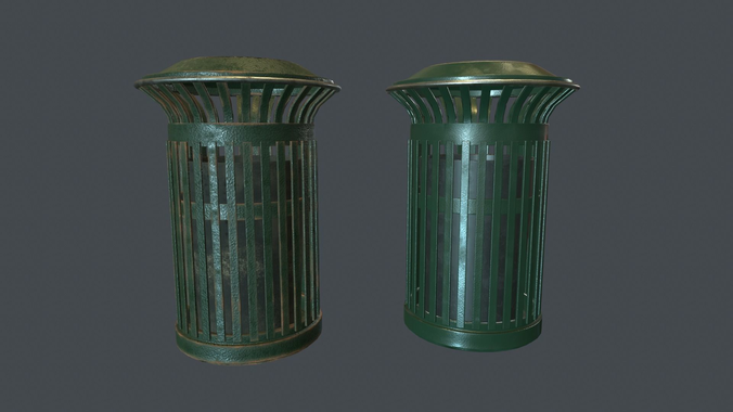 Street Trash Bin PBR Game Ready Low-poly 3D model