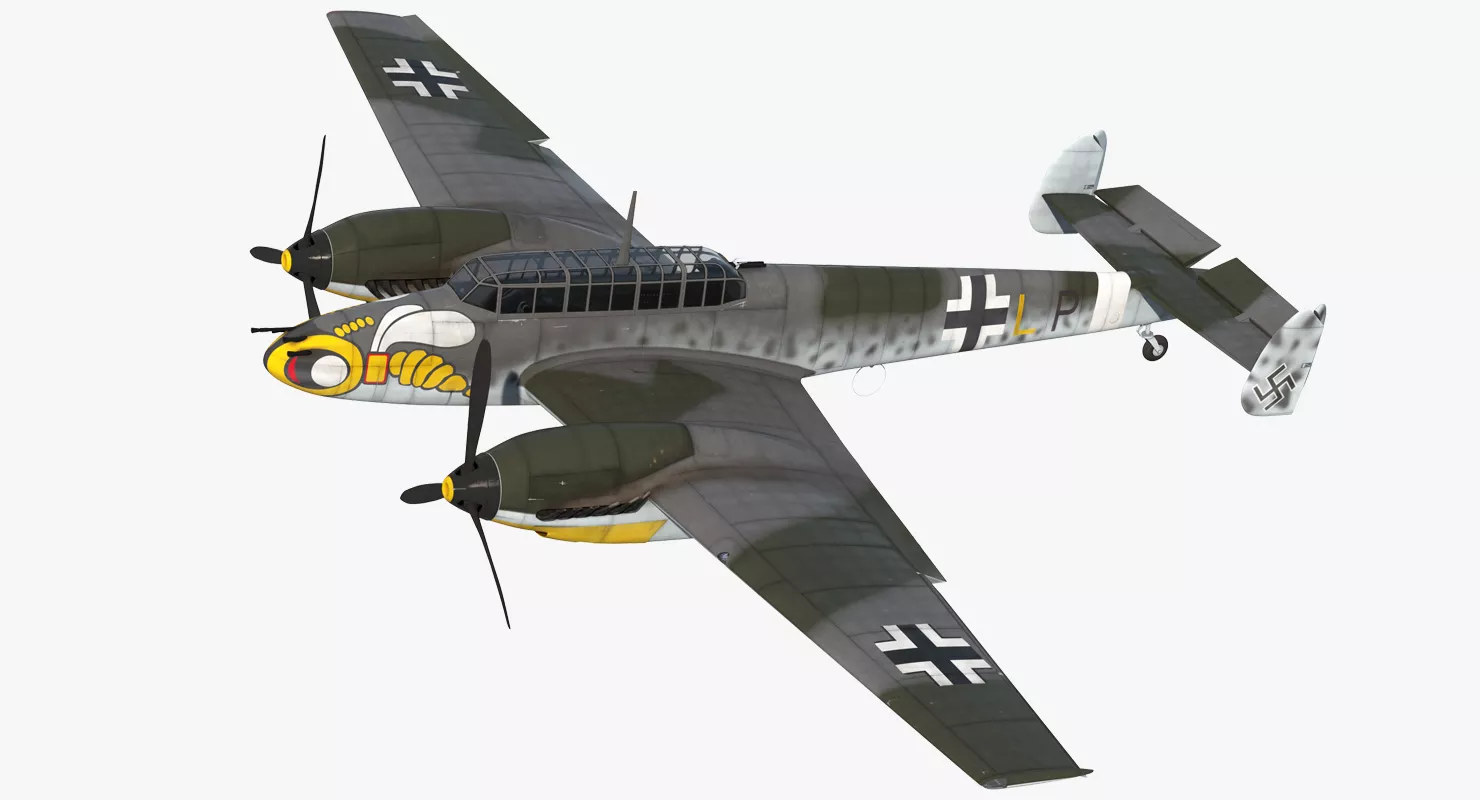 German WWII Heavy Fighter Messerschmitt Bf 110 Rigged 3D model