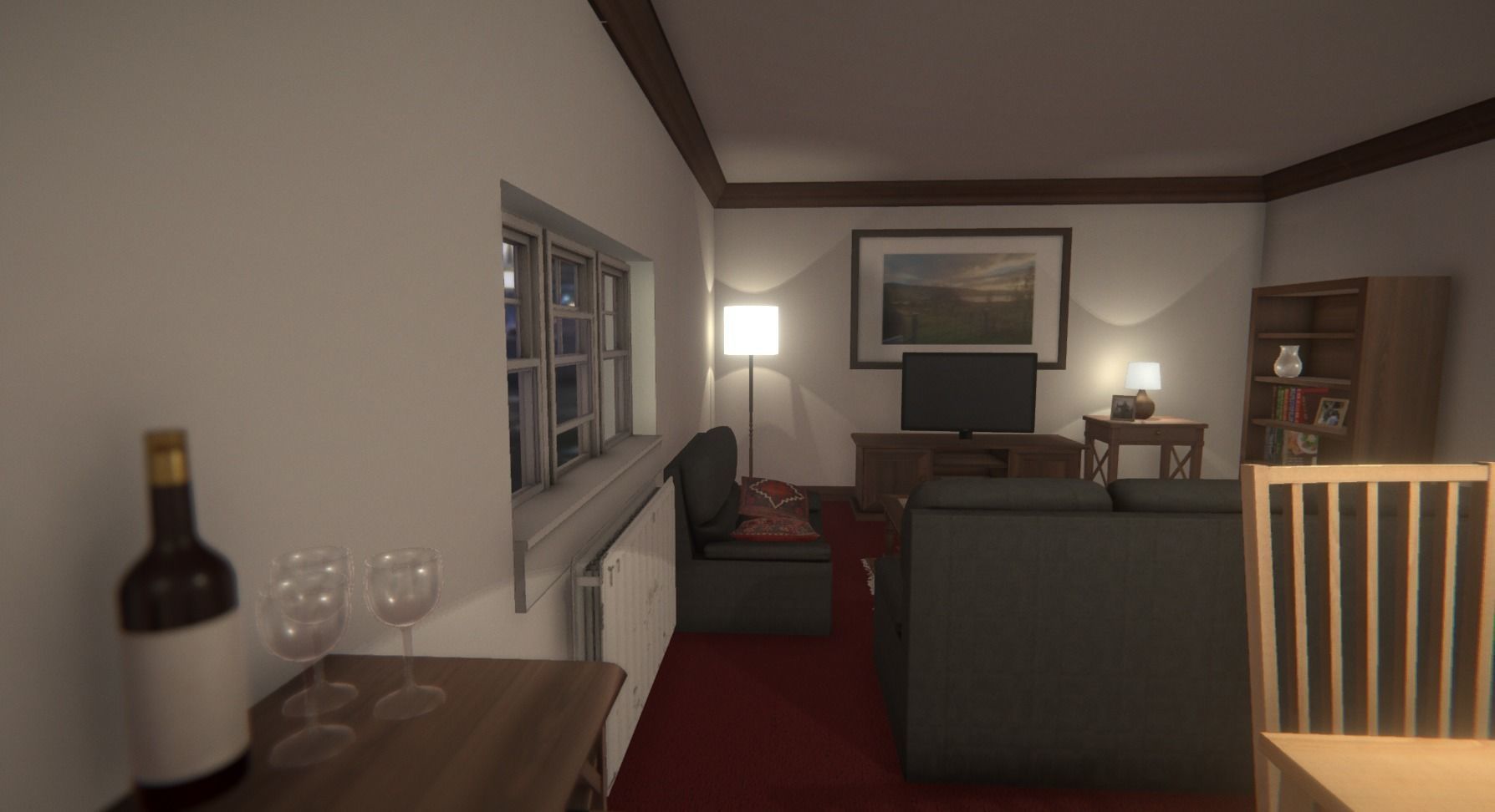 Apartment Living Room for Unity Low-poly 3D model_3