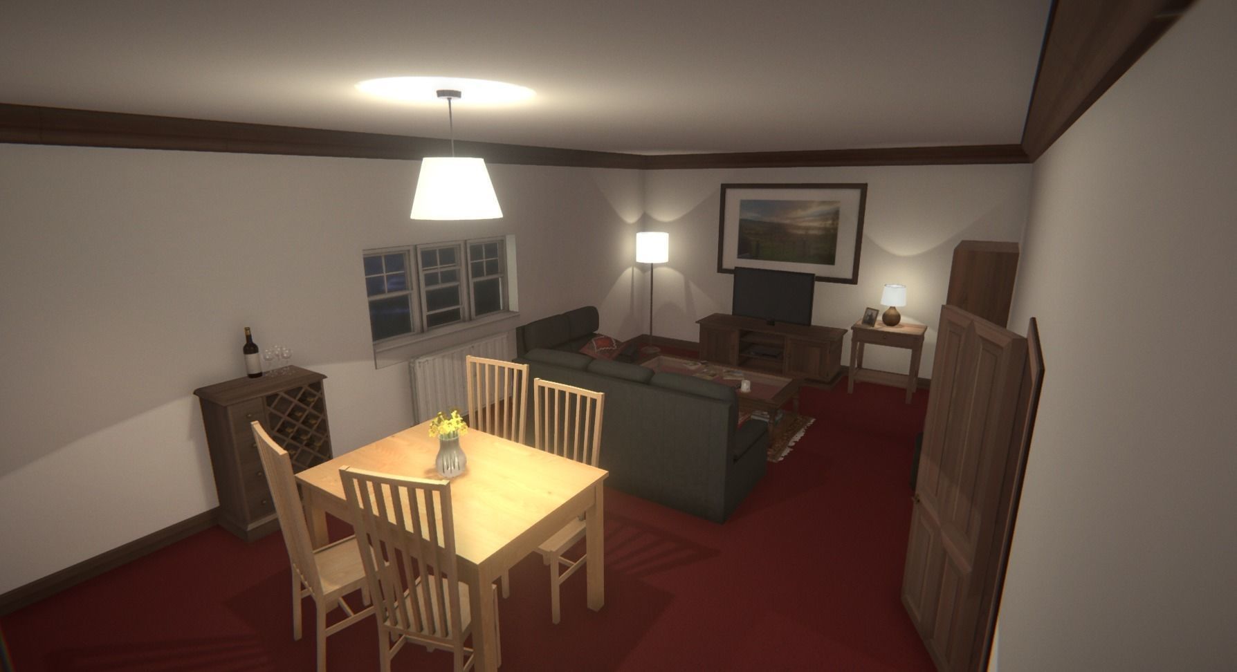 Apartment Living Room for Unity Low-poly 3D model_4