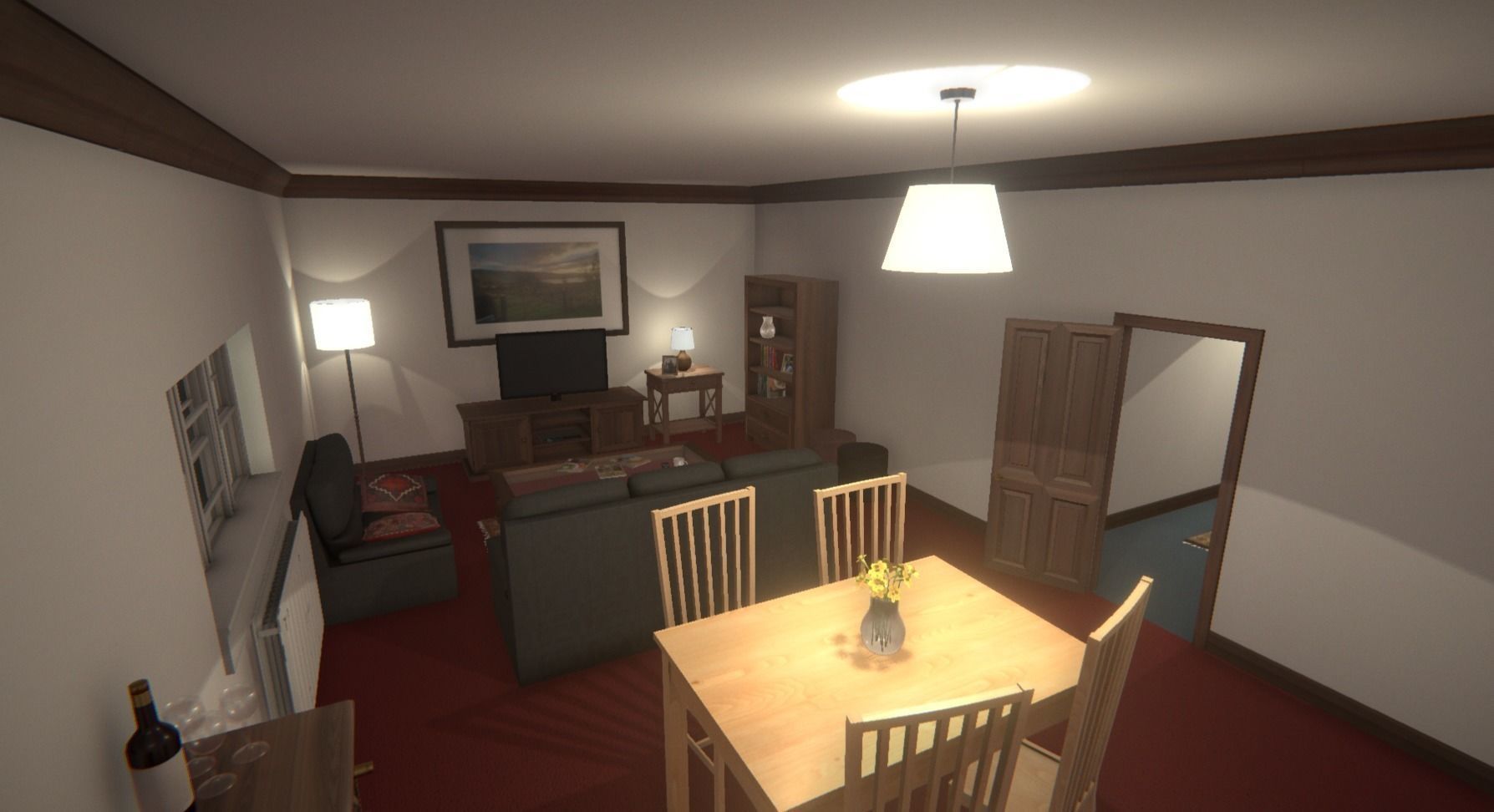 Apartment Living Room for Unity Low-poly 3D model_5
