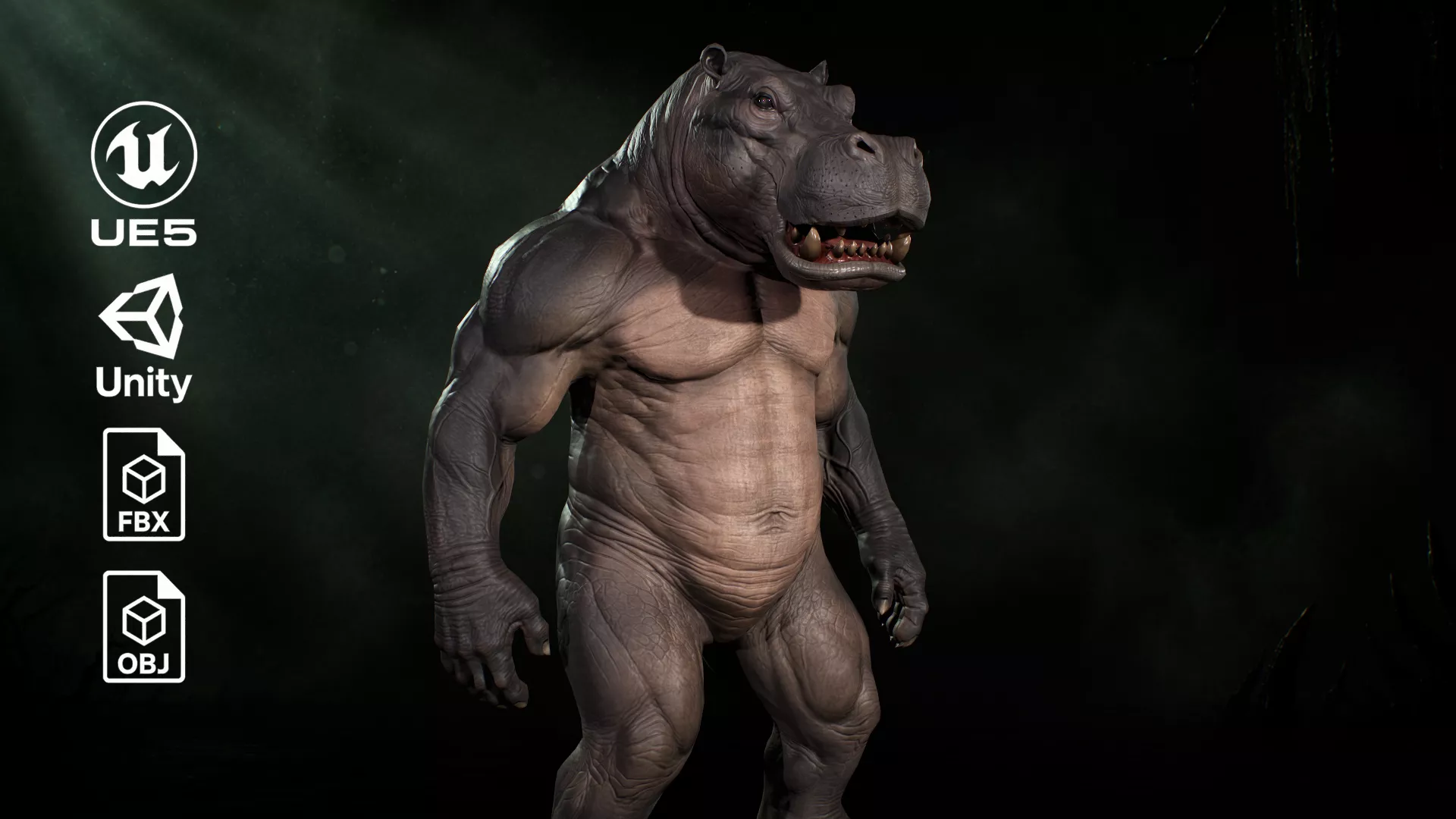 Hippo Humanoid Low-poly 3D model