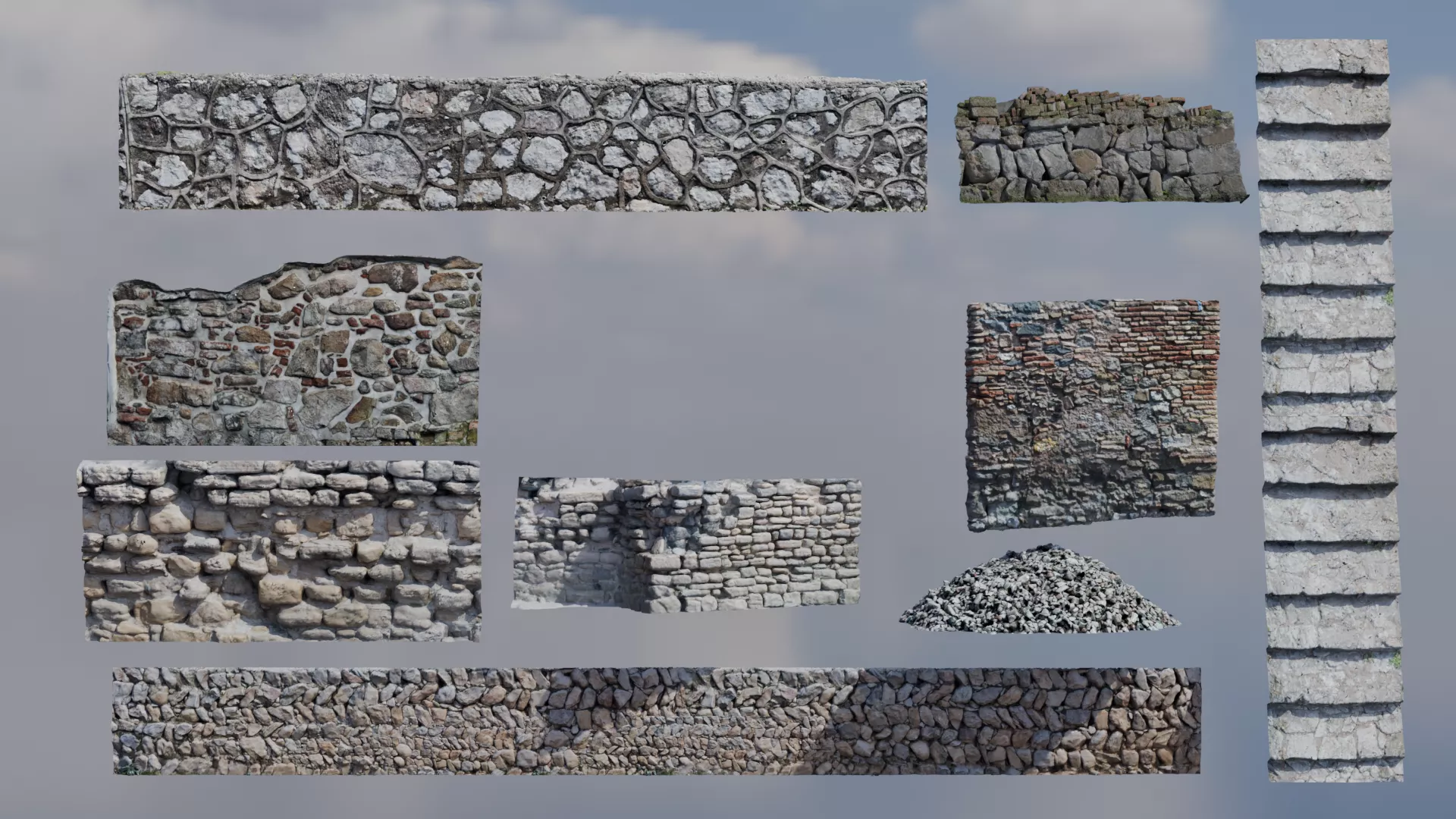 Stone Wall Rock Masonry Texture Pack PBR 3D model