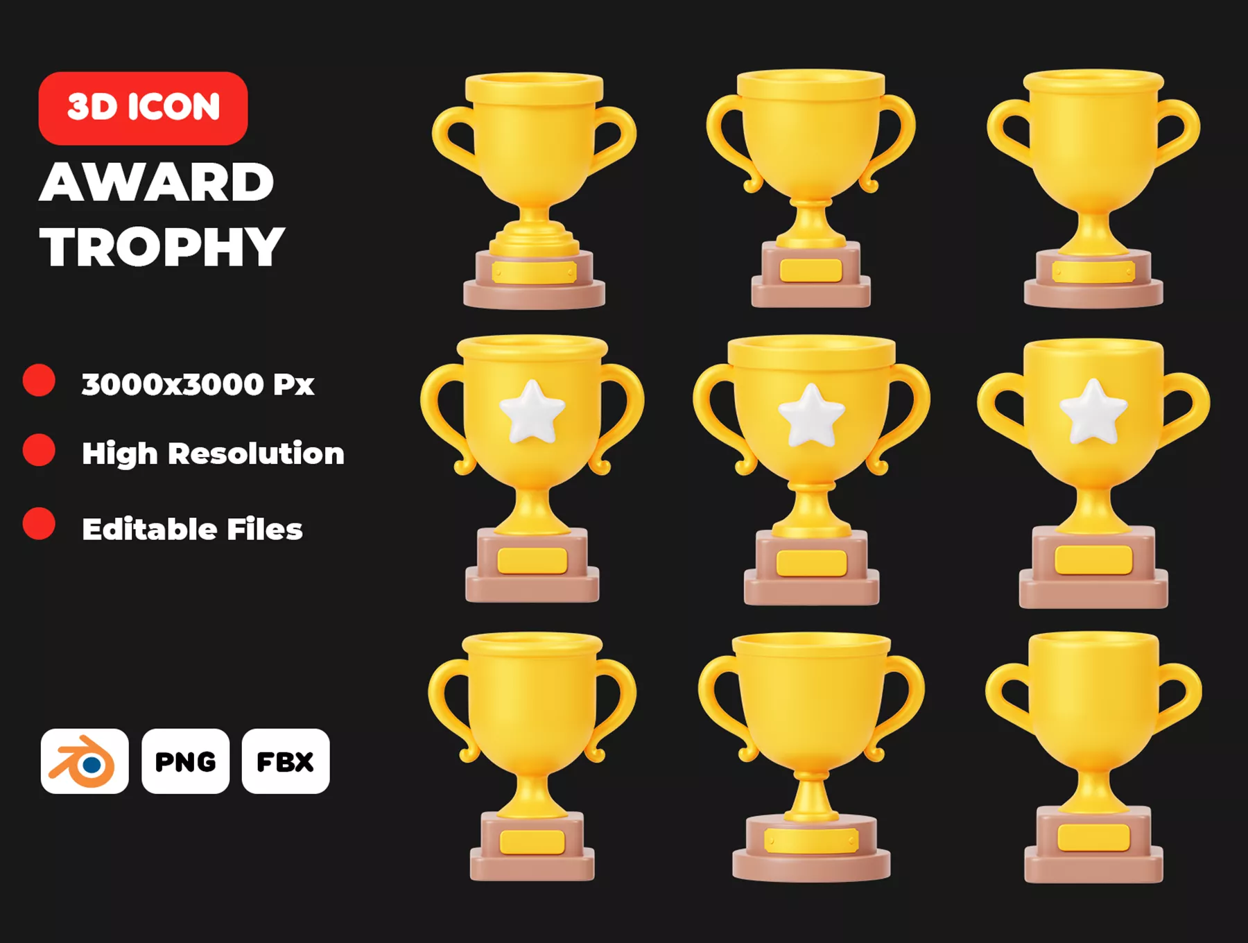 Award Trophy 3D Icon Pack 3D model