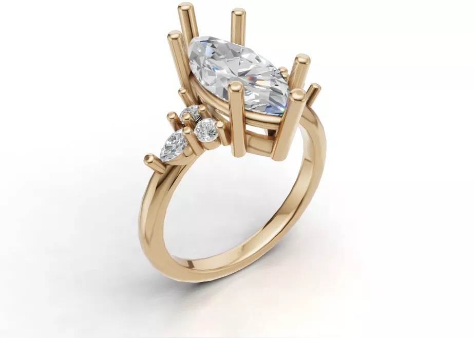 Marquise Diamond Engagement Ring with Side Accented Diamonds Free 3D print model