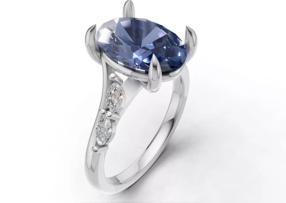 Oval Diamond Engagement Ring with Marquise Side Stones 3D print model