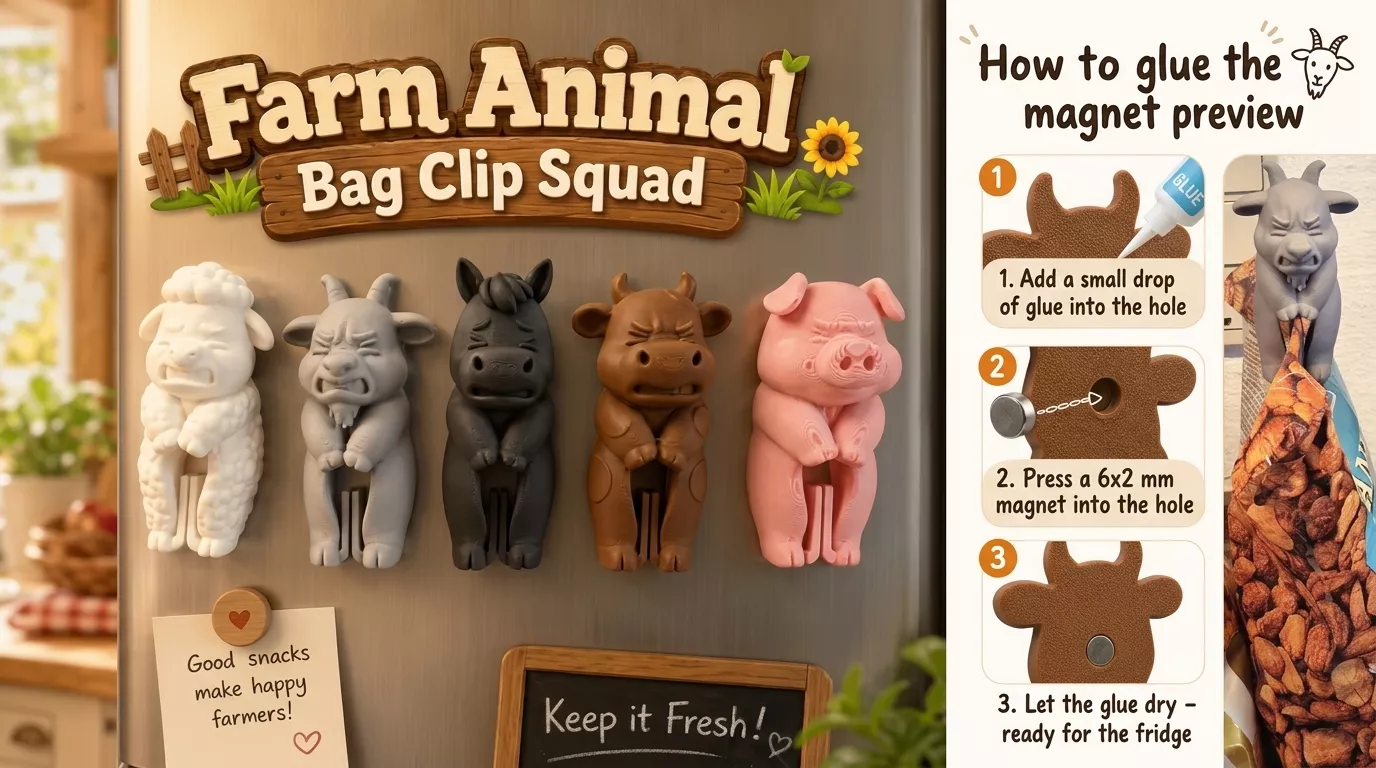 Farm Animal Bag Clip Squad 3D print model