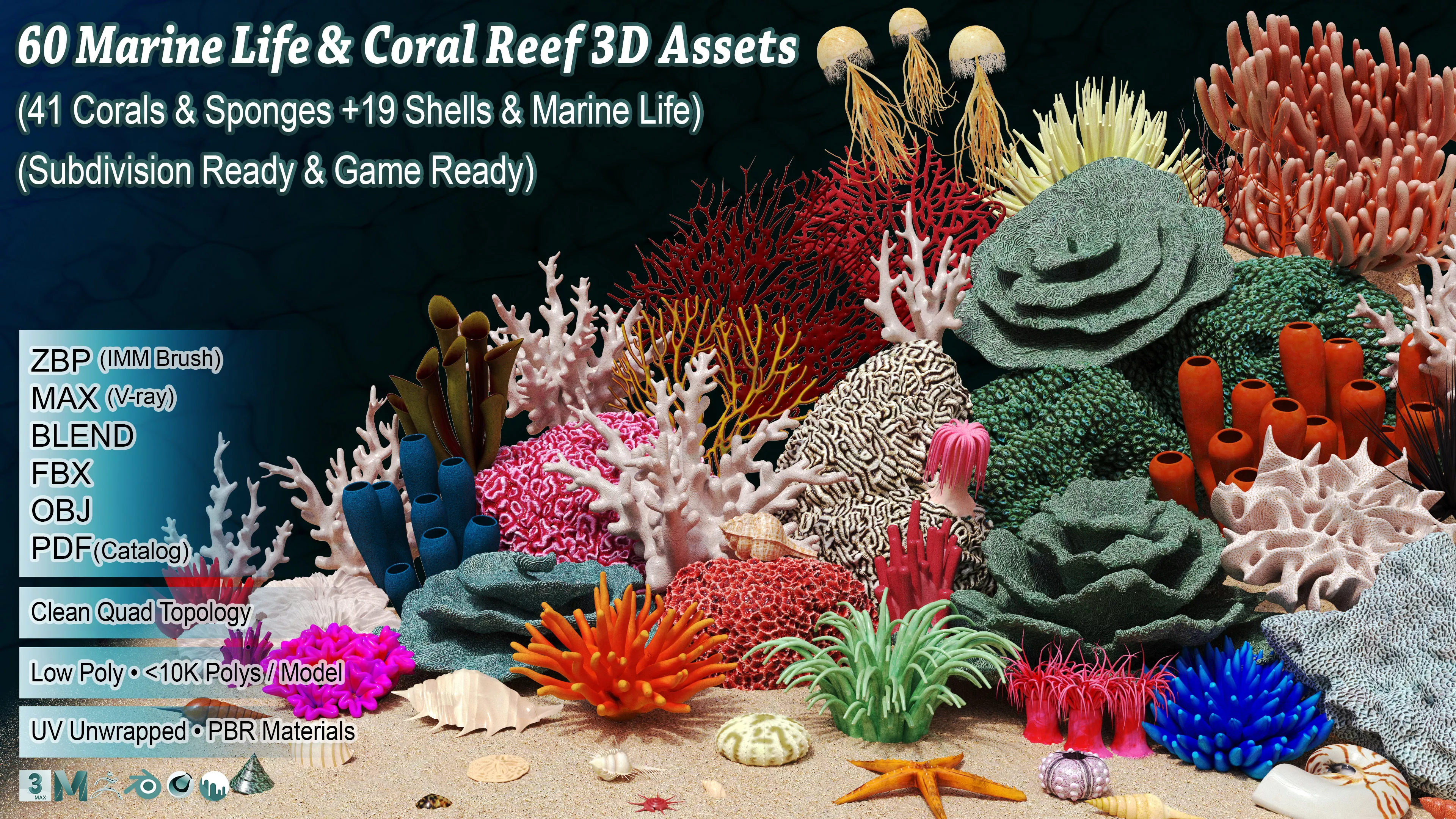 60 Marine Life and Coral Reef 3D Assets Low-poly 3D model