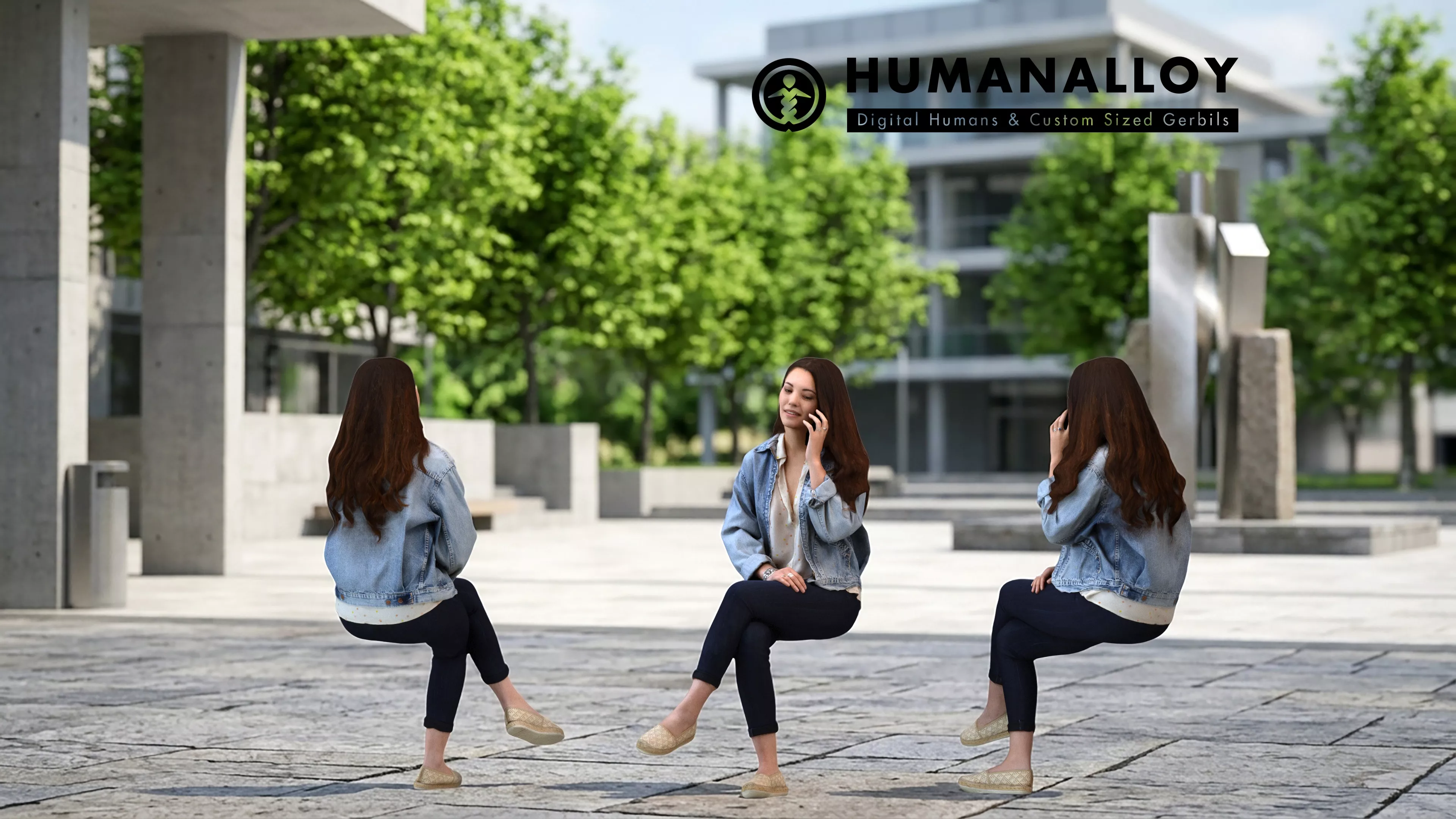 Adult Caucasian woman calling on smartphone in public summer 3D model