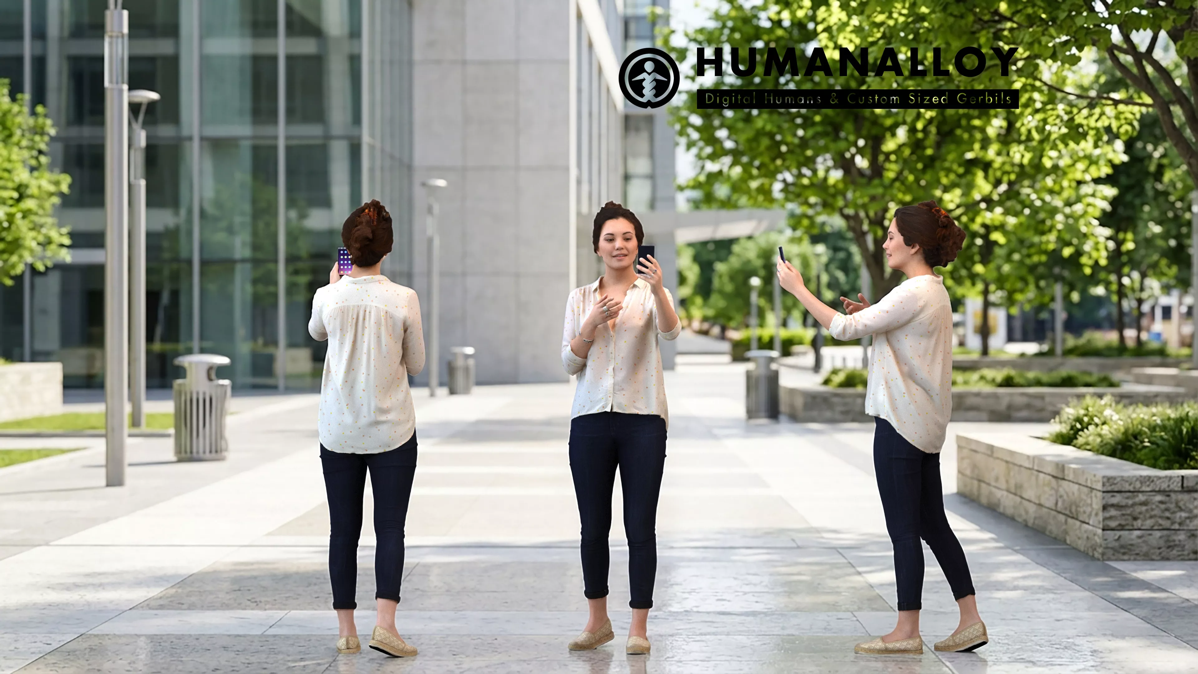 Adult Caucasian woman taking photo with smartphone in public 3D model