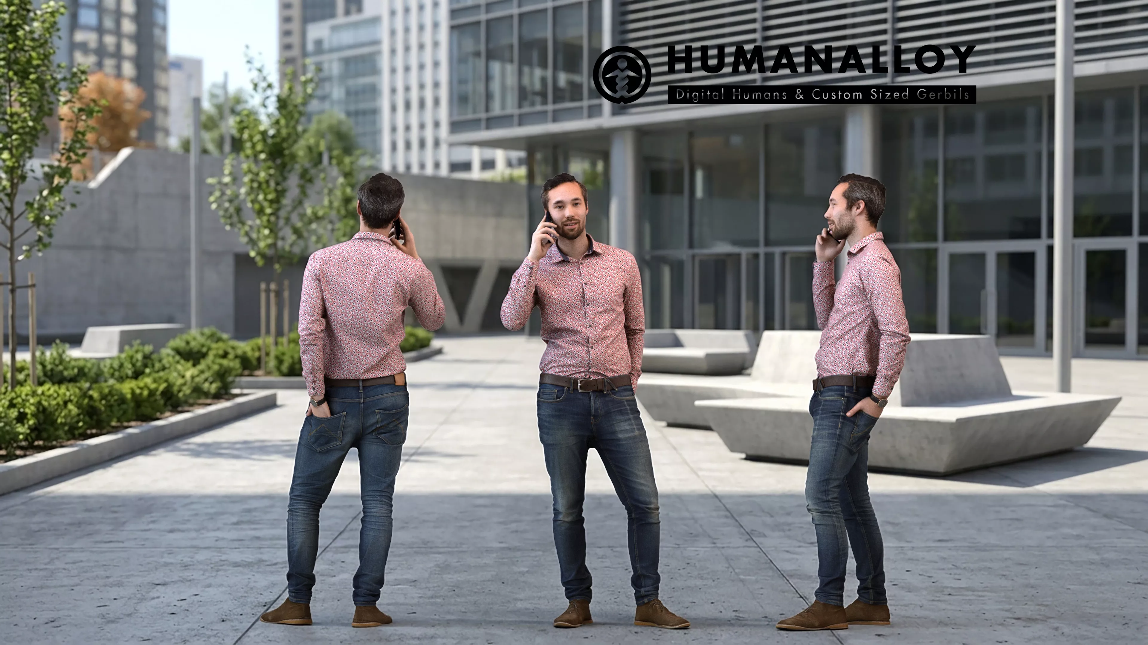 Adult Caucasian man calling on smartphone in public 3D model