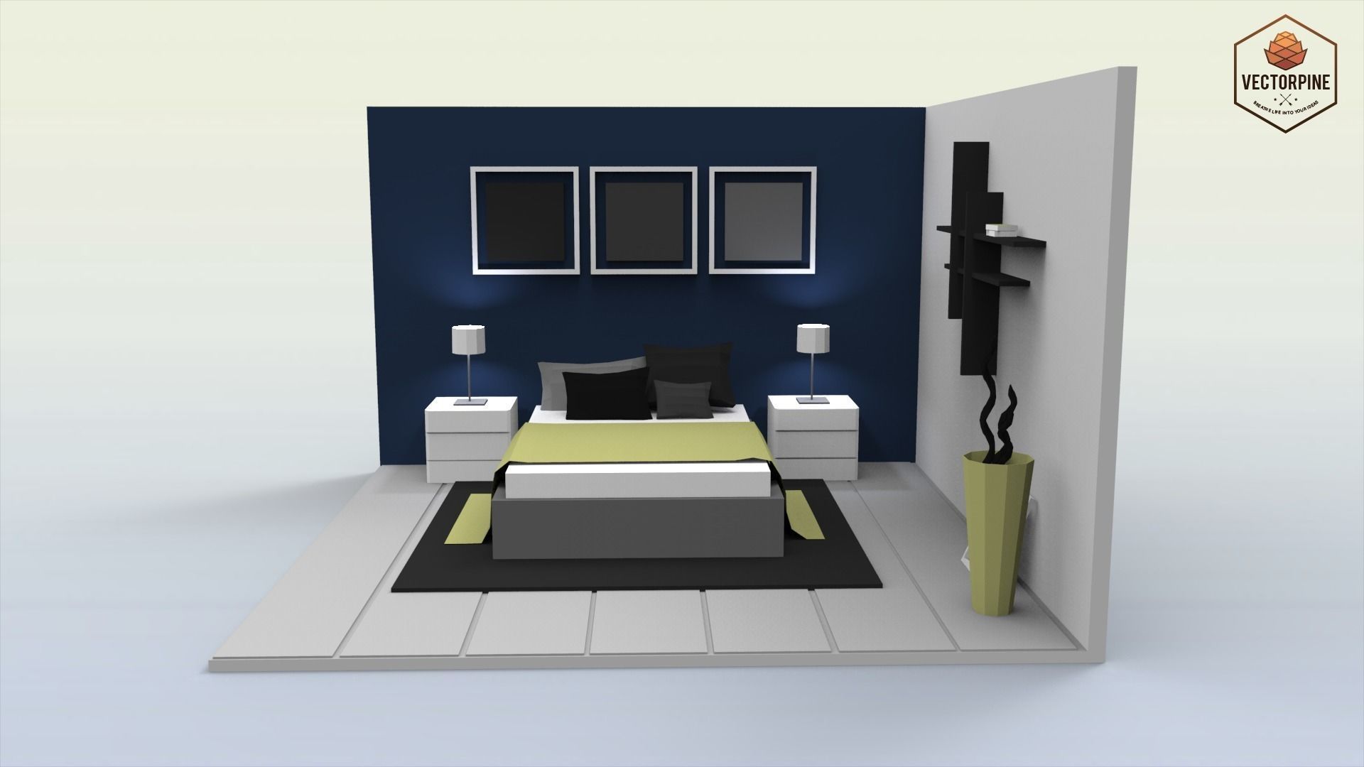 Low Poly Interiors - Bedroom Low-poly 3D model_3
