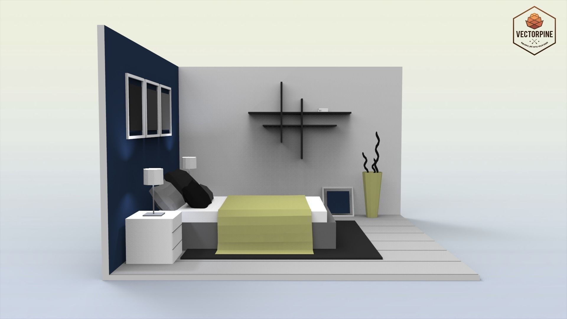 Low Poly Interiors - Bedroom Low-poly 3D model_2