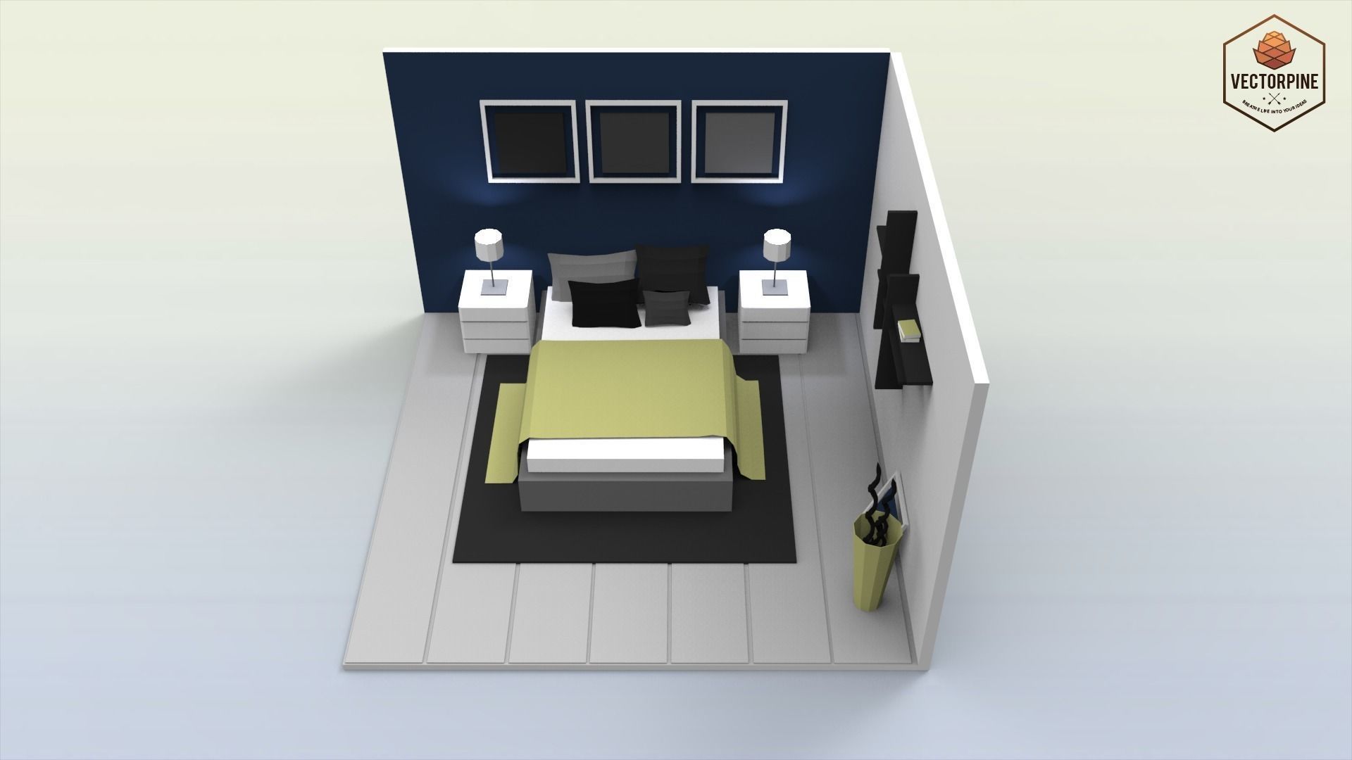 Low Poly Interiors - Bedroom Low-poly 3D model_1