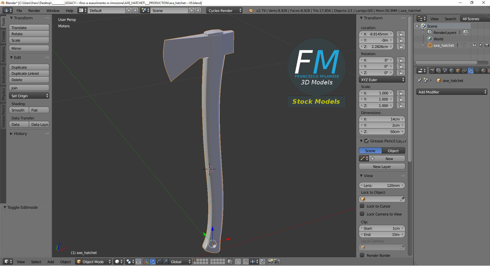 Axe hatchet 3D model_9