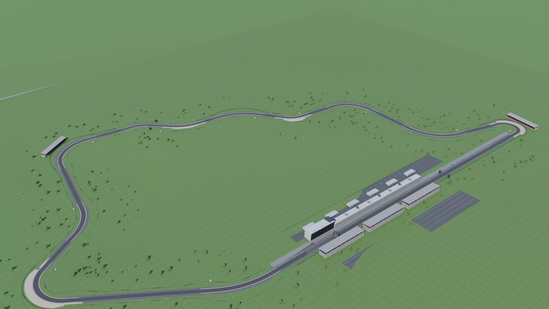 Race Track Circuit - Grand Prix Road Course with Pit Lane Low-poly 3D model
