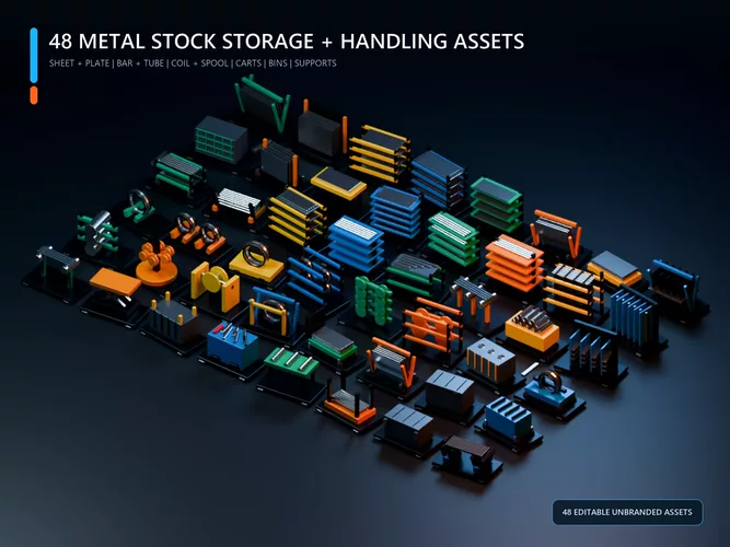 Industrial Metal Stock Storage and Handling Kit - 48 Assets