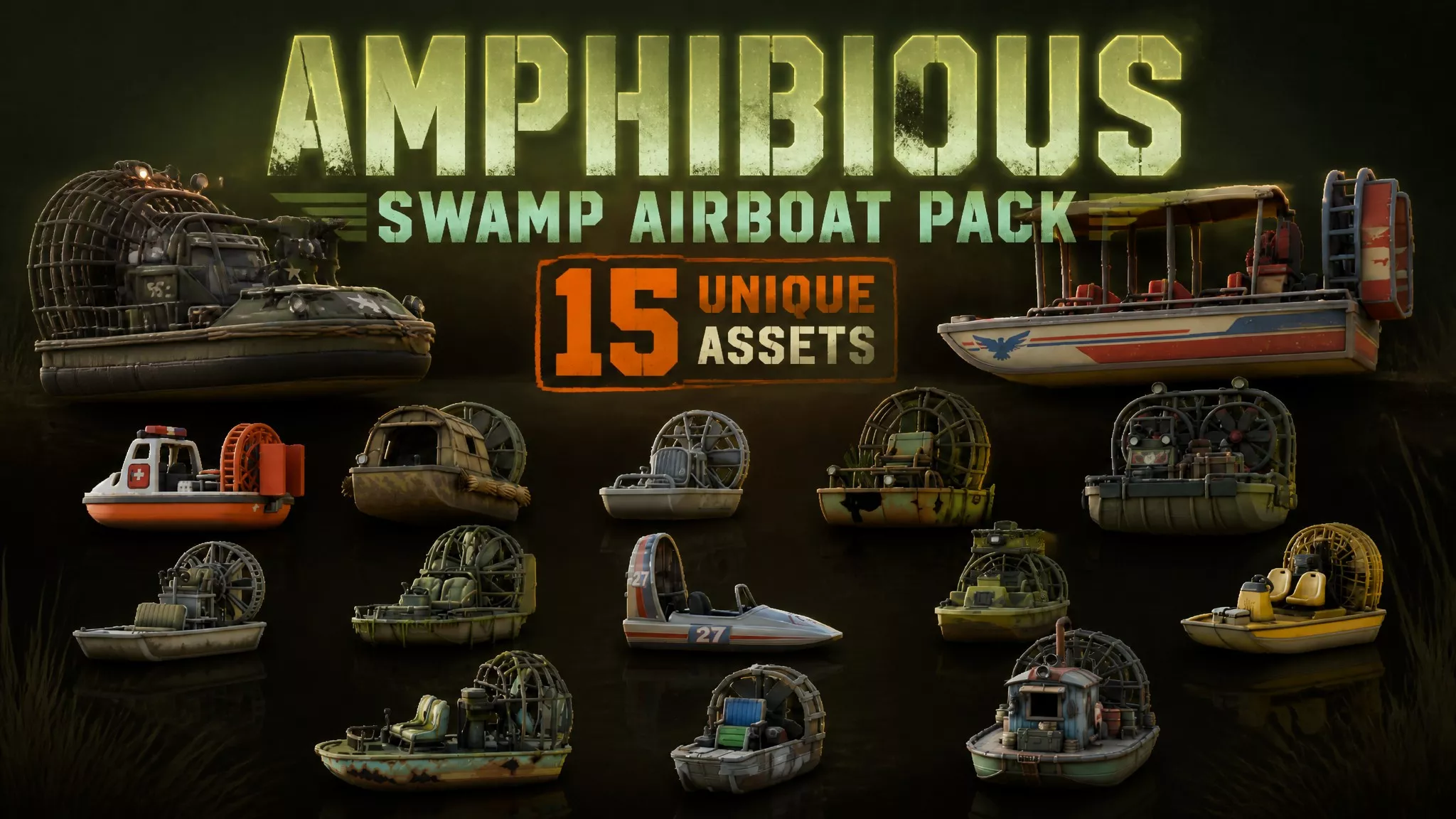 Amphibious Swamp Airboat Pack Low-poly 3D model