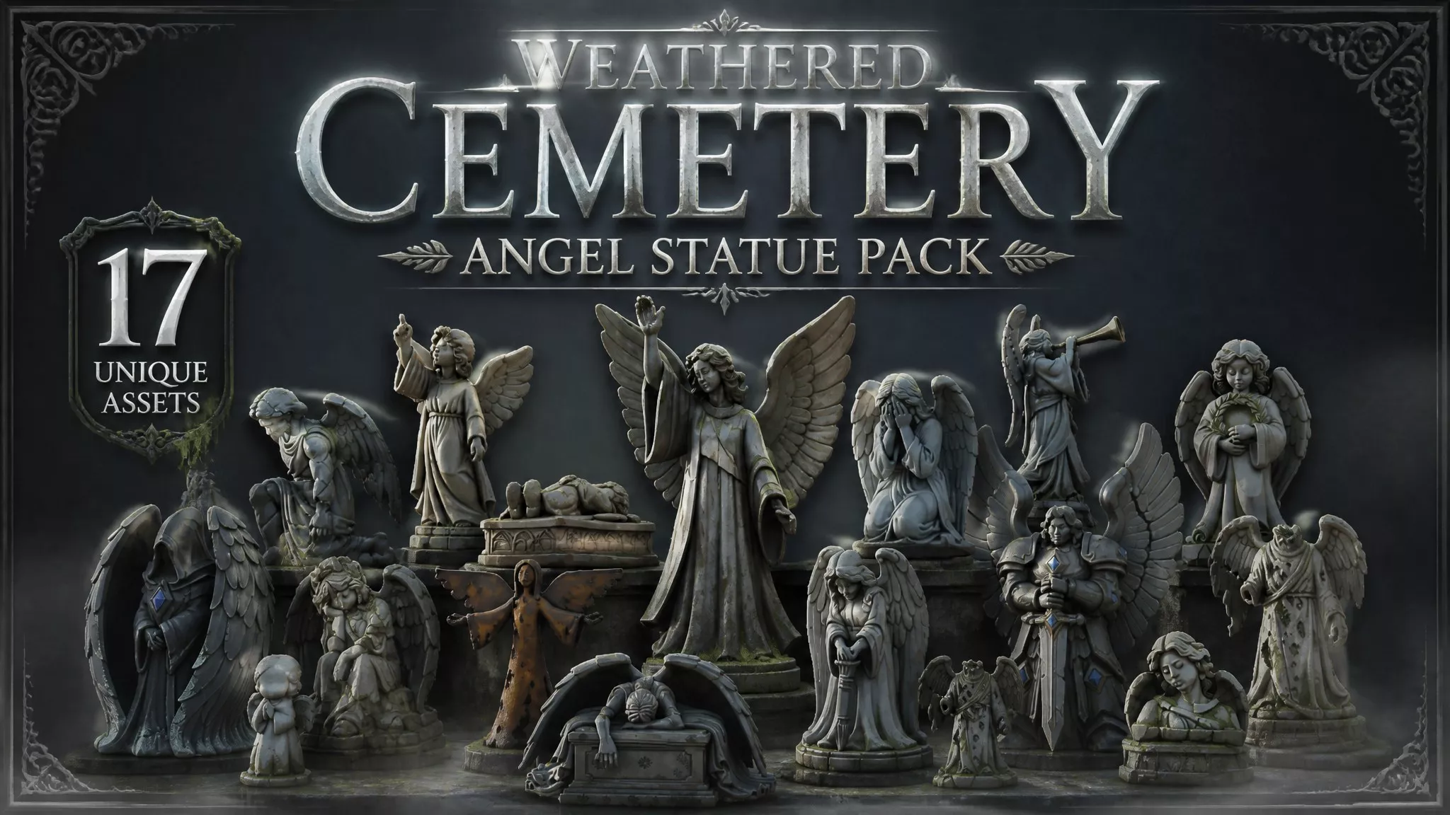 Angel Statue Pack Low-poly 3D model