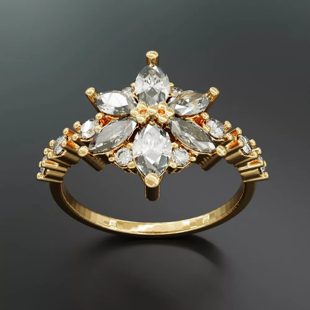 Marquise flower ring 3D print model