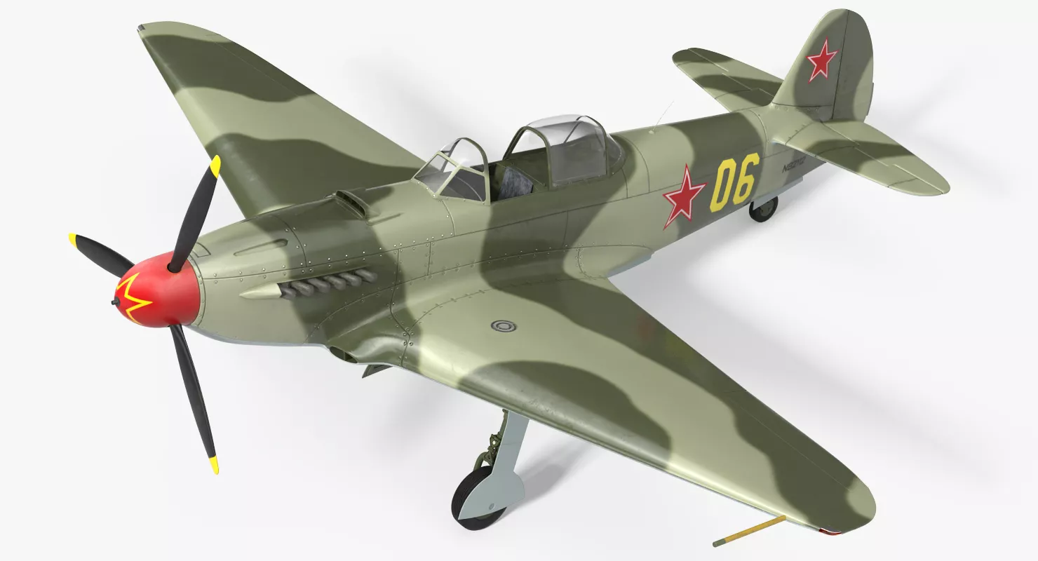Soviet WWII Fighter Aircraft Yak 9 Rigged 3D model
